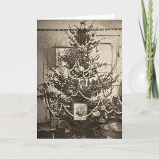 Stereoview Old Time Christmas Tree card