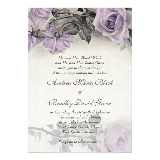 Sterling Silver Purple Rose Wedding Invitation