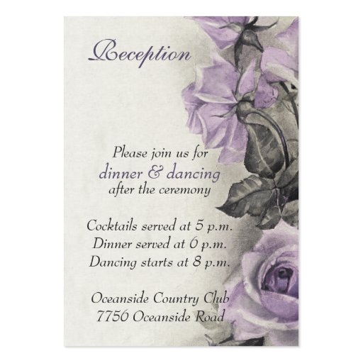 Sterling Silver Purple Rose Wedding Reception Card Business Card Template