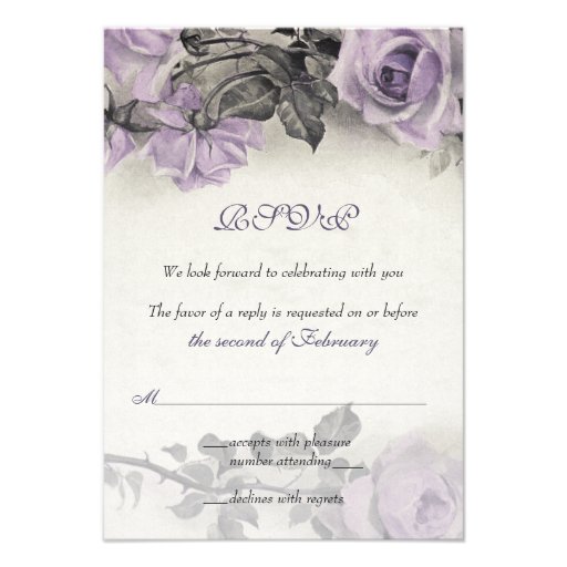 Sterling Silver Purple Rose Wedding RSVP Card Invites