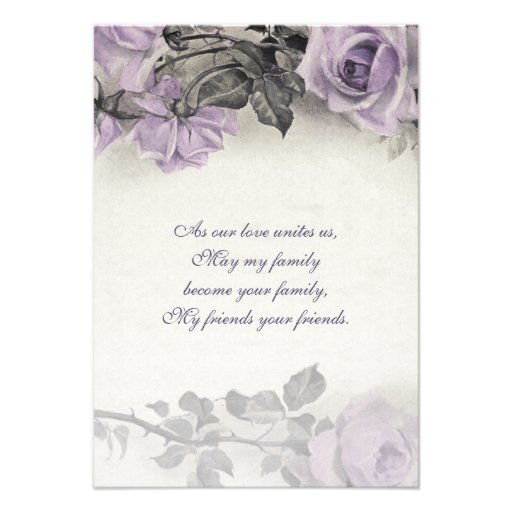 Sterling Silver Purple Rose Wedding RSVP Card Invites