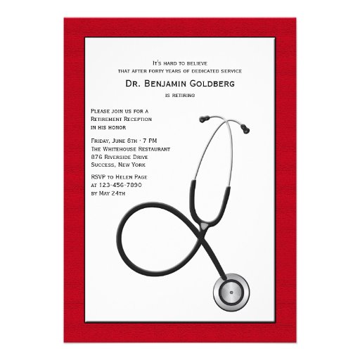 Stethoscope with Red Border Medical Retirement Inv Custom Announcement