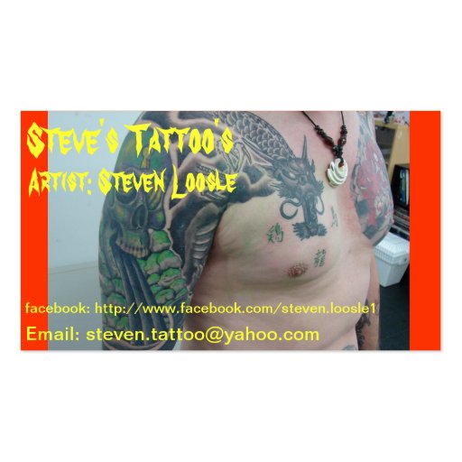 Steve's Tattoo's business card (front side)