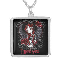 stevie, valentine, angel, fairy, tattoos, gothic, art, fantasy, faery, faerie, fae, big, eyed, myka, jelina, mika, Necklace with custom graphic design