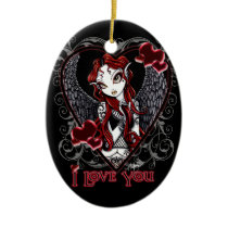 stevie, valentine, angel, fairy, tattoos, gothic, art, fantasy, faery, faerie, fae, big, eyed, myka, jelina, mika, Ornament with custom graphic design