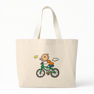 Stick Boy Riding Bicycle Canvas Bags by stick_figures