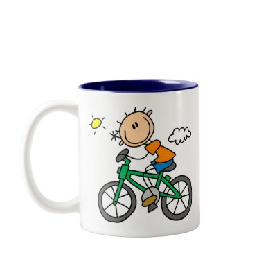 Stick Boy Riding Bicycle Coffee Mug by stick_figures