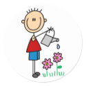 Stick Boy Watering Flowers Sticker