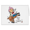 Stick  Cowgirl Riding Bull Card