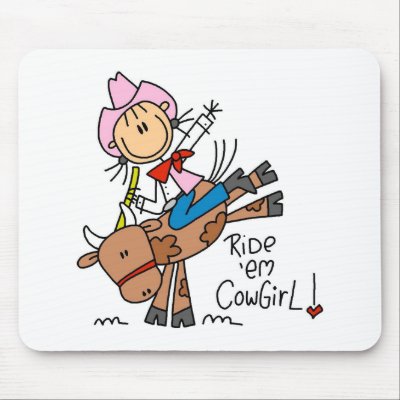 Stick  Cowgirl Riding Bull Mousepad by stick_figures