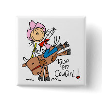 Stick  Cowgirl Riding Bull Tshirts and Gifts Pins