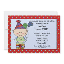 Stick Figure Baby Boy 1st Birthday Invitation by celebrateitinvites Stick Figure Baby Boy 1st Birthday Invitation