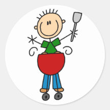 Stick Figure Barbequeing T-shirts and gifts Round Sticker