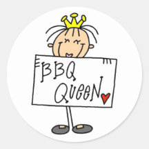 Stick Figure BBQ Queen Round Stickers
