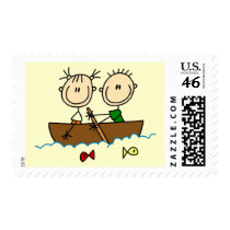 Stick Figure Boat Fishing Tshirts and Gifts Postage Stamps