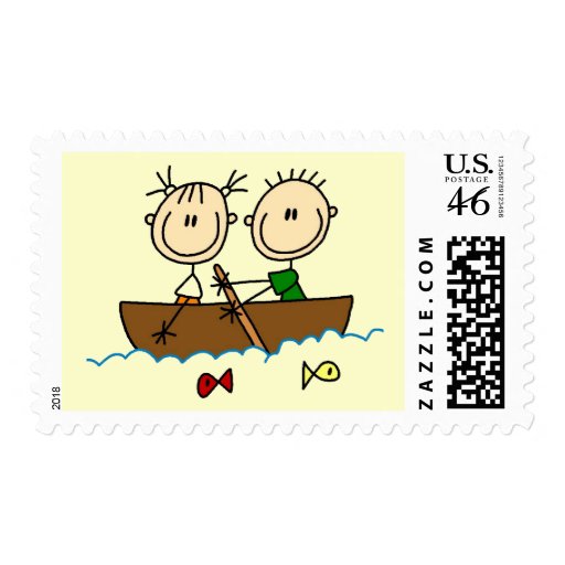 Stick Figure Boat Fishing Tshirts and Gifts Postage Stamps