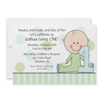 Stick figure Boy 1st Birthday Invitation