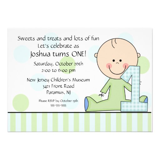 Stick figure Boy 1st  Birthday Invitation