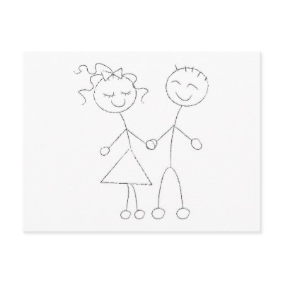 Stick Figure Boy and Girl Post Card