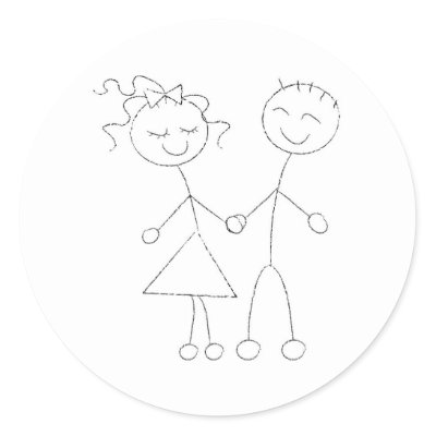 stock photo : girl drawing Valentine couple holding hands