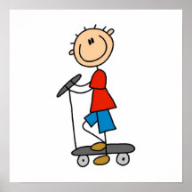 Stick Figure Boy on Scooter Print