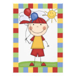 Stick Figure Boy With Balloons Birthday Invite