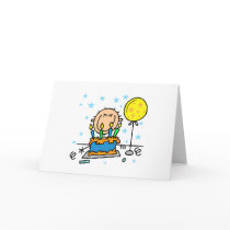 Stick Figure Boy With Birthday Cake Gifts cards