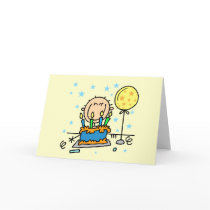 Stick Figure Boy With Birthday Cake Gifts cards