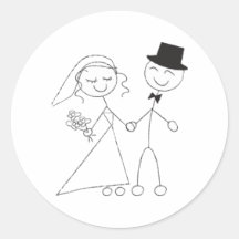 Stick Figure Bride & Groom Round Sticker