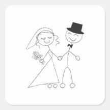 Stick Figure Bride & Groom Square Sticker