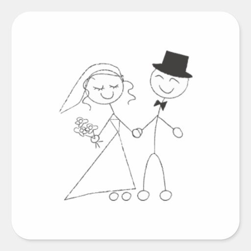 Stick Figure Bride & Groom Square Sticker Zazzle