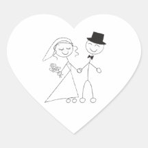 Stick Figure Bride & Groom Wedding Hearts Heart Stickers