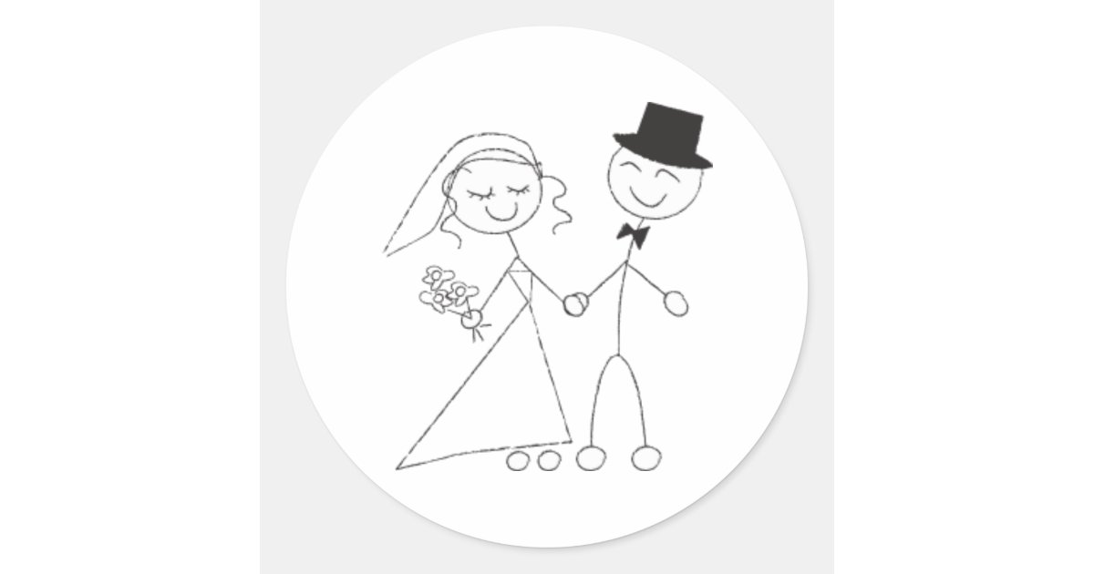 Stick Figure Bride & Groom Wedding RSVP Invitation Classic Round ...