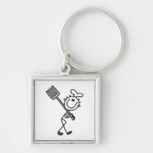 Stick Figure Chef With Fork Keychain