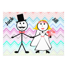Stick Figure Chevron Jack and Jill Wedding Shower Custom Invites