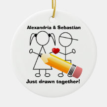 Stick Figure Couple With Heart Drawn Together Ornaments