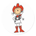 Stick Figure Cowgirl Red Hat and Boots Stickers