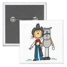 Stick Figure Cowgirl with Horse Tshirts Buttons