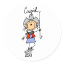 Stick Figure Cowgirl with Lasso Stickers