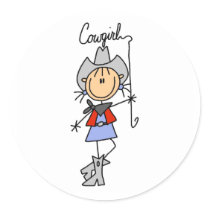 Stick Figure Cowgirl with Lasso Stickers