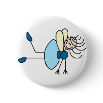 Stick Figure Fairy In Blue Button
