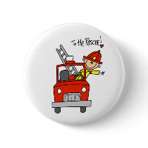 Stick Figure Firefighter with Fire Engine Button by stick_figures Stick Figure Firefighter with Fire Engine Button