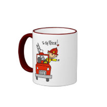 Stick Figure Firefighter with Fire Engine Mug by stick_figures Stick Figure Firefighter with Fire Engine Mug