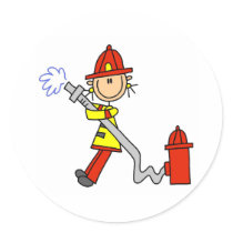 Stick Figure Firefighter with Hose Stickers