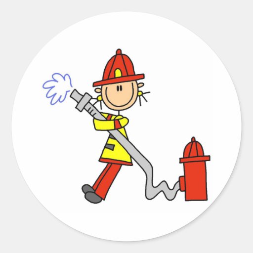 Stick Figure Firefighter with Hose Stickers | Zazzle