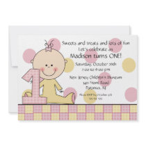 Stick figure Girl 1st Birthday Invitation by celebrateitinvites Stick figure Girl 1st Birthday Invitation