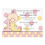 Stick figure Girl 1st  Birthday Invitation