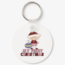 Stick Figure Girl First Christmas PINK keychains by ifbabycouldtalk Stick Figure Girl First Christmas PINK keychains