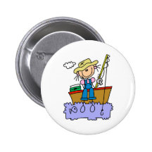 Stick Figure Girl Fishing Button