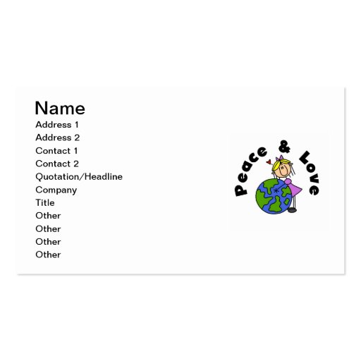 Stick Figure Girl Peace and Love T-shirts and Gift Business Cards